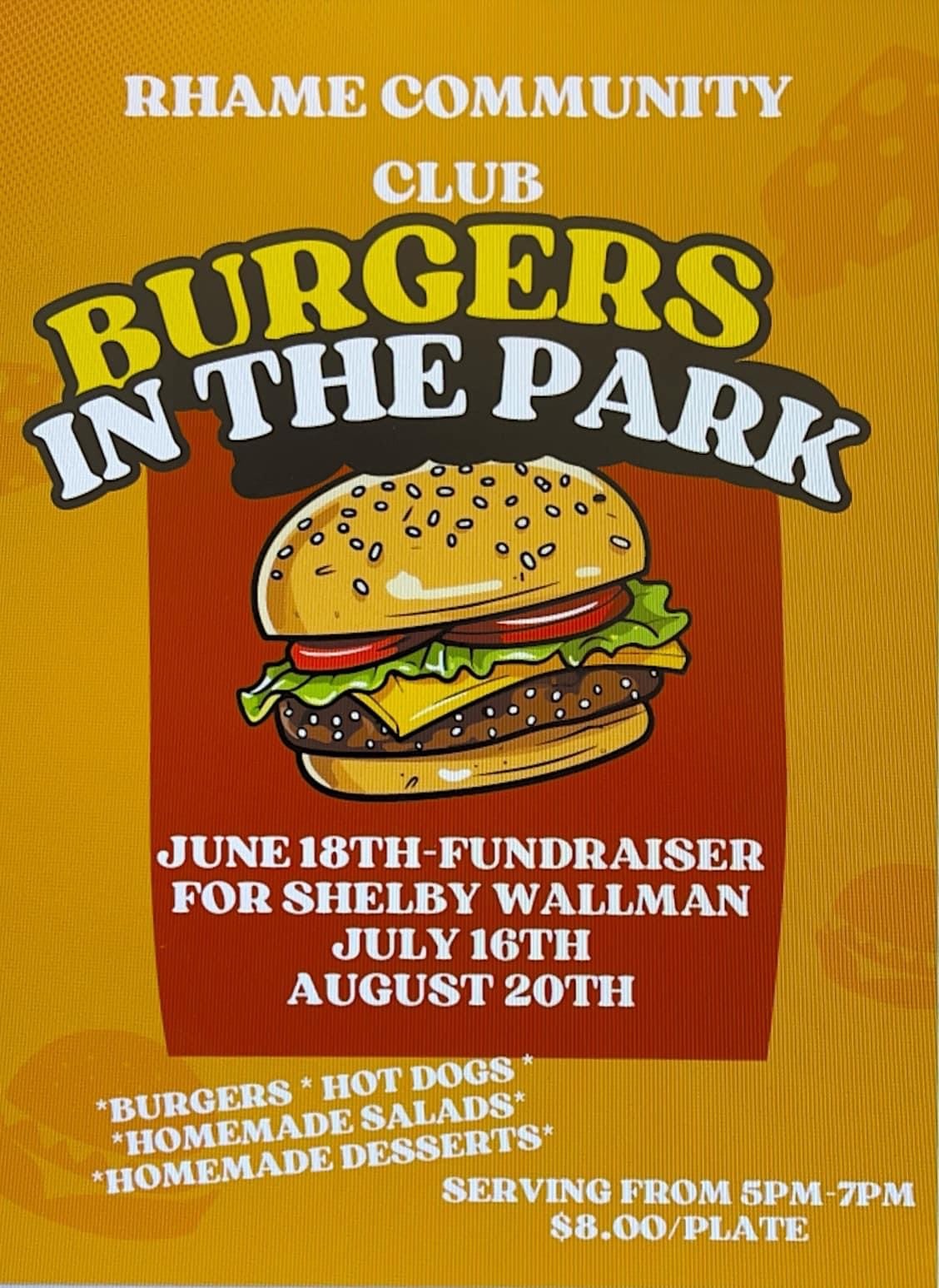 Rhame Community Club Burgers in the Park - Bowman North Dakota