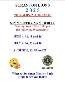 Scranton Lions Burgers in the Park @ Scranton Murray Park